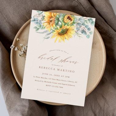 Elegant Rustic Sunflower Bridal Shower Invitations