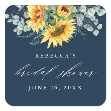 Elegant Rustic Sunflower Bridal Shower Square Sticker