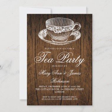 Elegant RUSTIC Tea Party Vintage Tea Cup Invitations