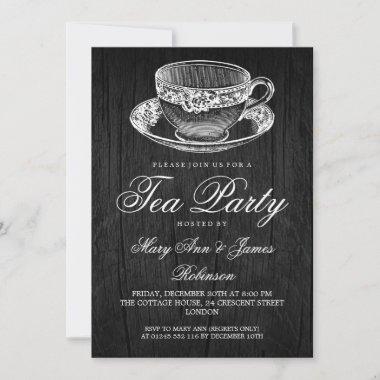 Elegant RUSTIC Tea Party Vintage Tea Cup Invitations
