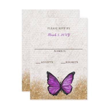 Elegant Rustic Vintage Purple Gold RSVP Card