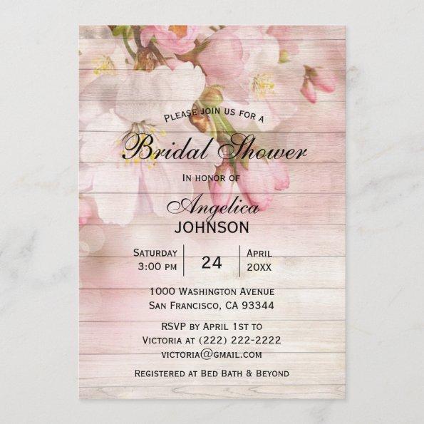 Elegant Rustic Wood Cherry Blossom Bridal Shower Invitations