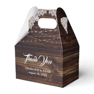 Elegant Rustic Wood Lace String Lights Wedding Favor Boxes