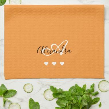 Elegant Saffron White Script Name Monogram Girly Kitchen Towel