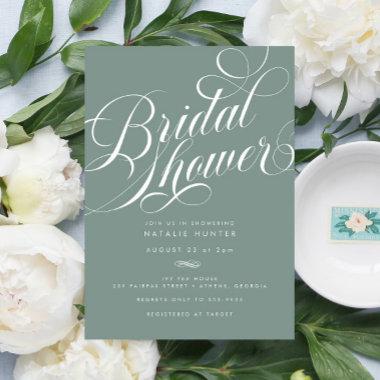 Elegant Sage Calligraphy Green Bridal Shower Invitations