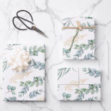 Elegant Sage Green Botanical Greenery Gold Berries Wrapping Paper Sheets