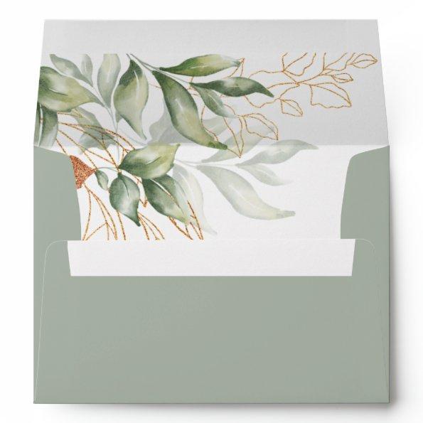 Elegant Sage Green Botanical Watercolor Wedding Envelope