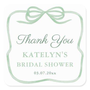 Elegant Sage Green Bow  Favor Square Sticker