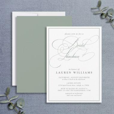 Elegant Sage Green Calligraphy Bridal Luncheon Invitations