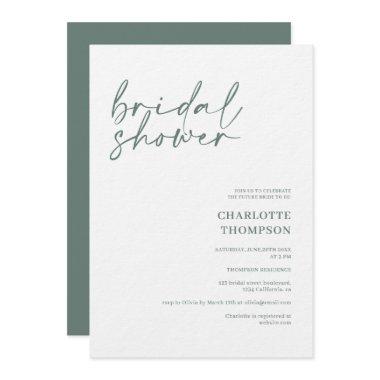 Elegant sage green casual script bridal shower Invitations