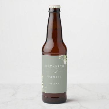 Elegant Sage Green Floral Greenery Wedding Beer Bottle Label