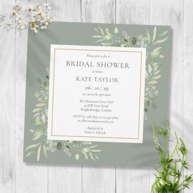 Elegant Sage Green Foliage Wedding Bridal Shower Invitations
