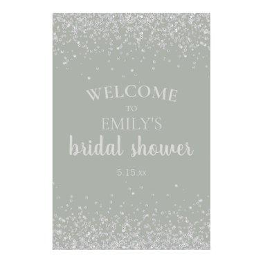 Elegant Sage Green Silver Confetti  Poster