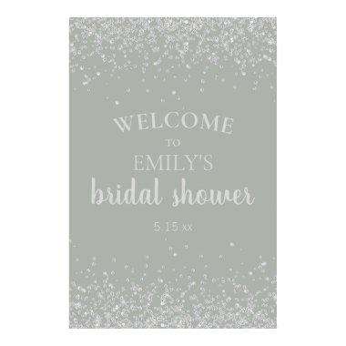 Elegant Sage Green Silver Confetti Bridal Shower Poster