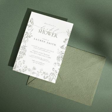 Elegant Sage Green Victorian Floral Bridal Shower Invitations