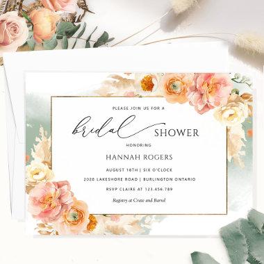 Elegant Sage, Peach and Blush Bridal Shower Invita Invitations
