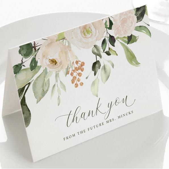 Elegant Sage White Flowers Bridal Shower Wedding Thank You Invitations