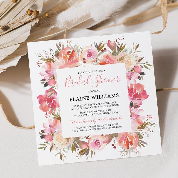 Elegant Salmon Pink Flower Bridal Shower Invitations