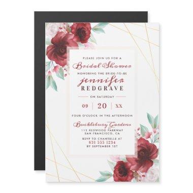 Elegant Scarlet Glam Blooms Floral Bridal Shower Magnetic Invitations