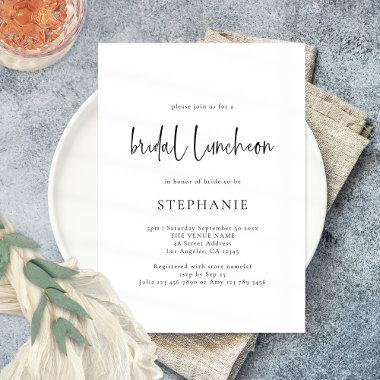 Elegant Script Black White Bridal Luncheon Shower Invitations