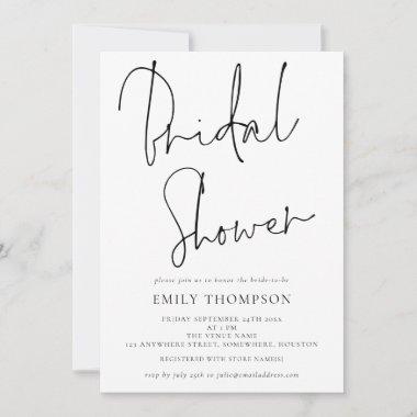 Elegant Script Black White Bridal Shower Invitations