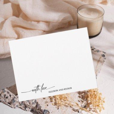 Elegant Script Black White With Love Thank You Note