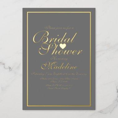 Elegant Script Border Heart Bridal Shower Foil Invitations