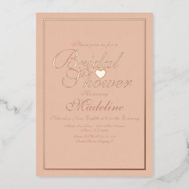 Elegant Script Border Heart Bridal Shower Foil Invitations