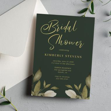 Elegant script botanical gold green bridal shower Invitations