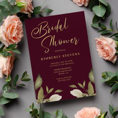 Elegant script botanical gold wine bridal shower Invitations
