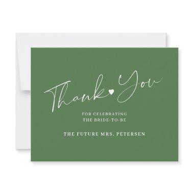 Elegant script bridal shower green thank you Invitations