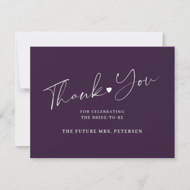 Elegant script bridal shower purple plum thank you Invitations