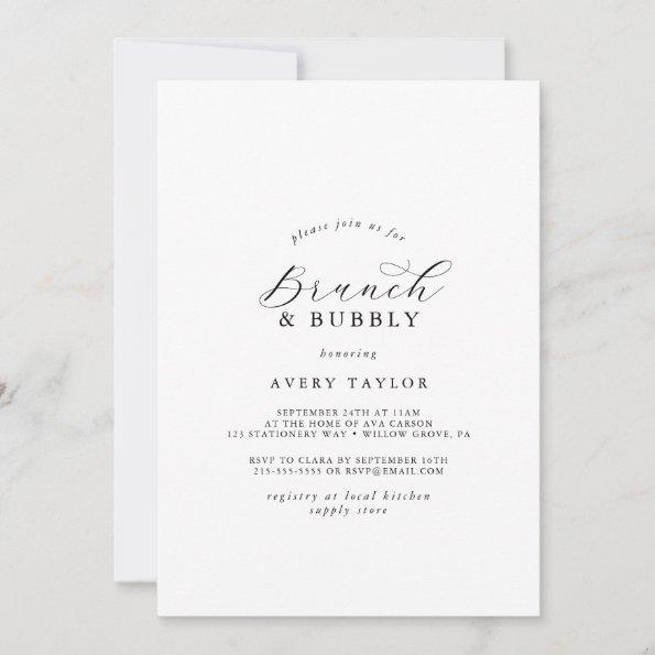 Elegant Script Brunch and Bubbly Bridal Shower Invitations