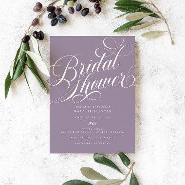 Elegant Script Chic Lilac Purple Bridal Shower Invitations