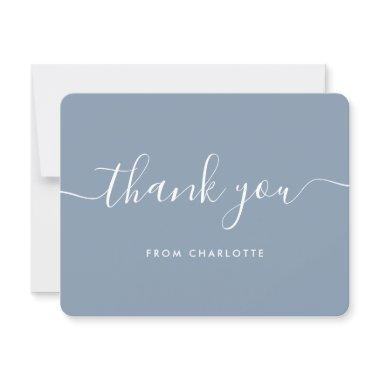 Elegant Script Dusty Blue Wedding Shower Birthday Thank You