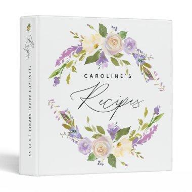 Elegant Script Floral Bridal Shower Recipe Book 3 Ring Binder
