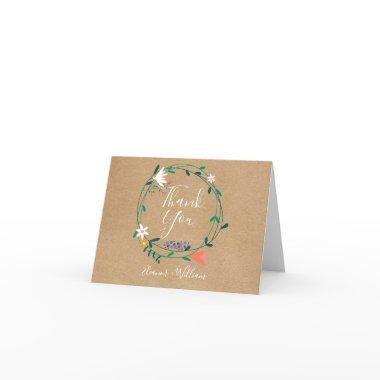 Elegant Script Floral Garland Rustic Kraft Thank You