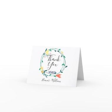 Elegant Script Floral Garland Thank You Invitations