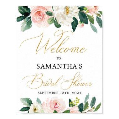 Elegant script font boho blush greenery welcome poster