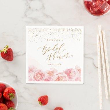 Elegant script gold & blush floral bridal shower napkins