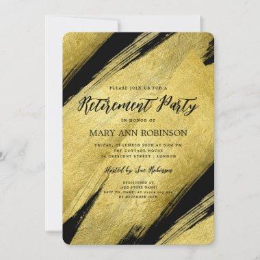 Elegant Script Gold Brush Retirement Party Invitations