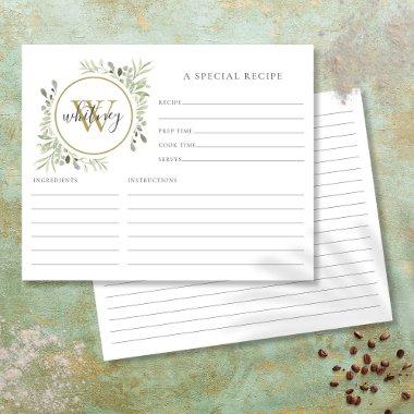 Elegant Script Gold Monogram Greenery Recipe Invitations