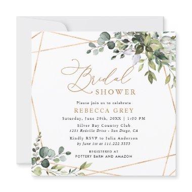 Elegant Script Greenery Gold Bridal Shower Invitations