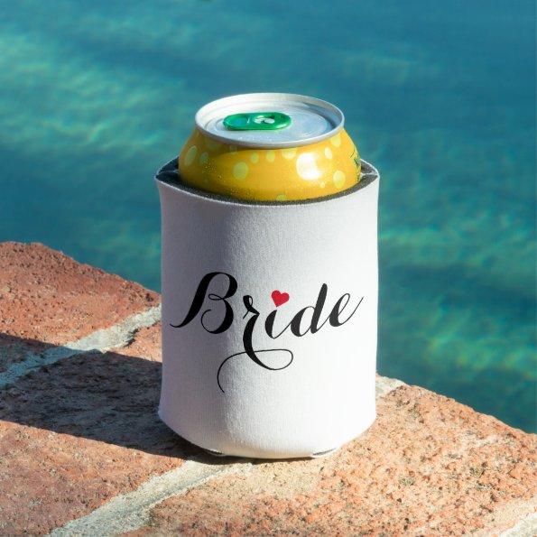 Elegant Script Heart Bride Can Cooler Cover Coozie
