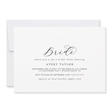 Elegant Script Horizontal Bride Bridal Shower Invitations