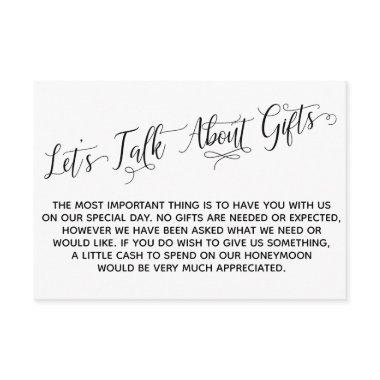 Elegant Script Let's Talk About Gifts Wedding Enclosure