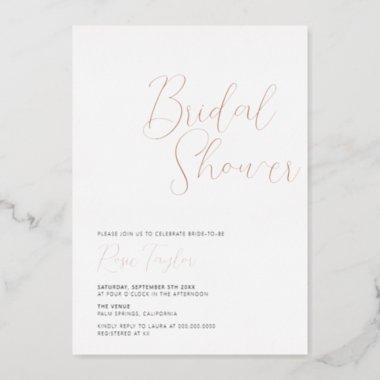 Elegant Script Minimal Rose Gold Bridal Shower Foil Invitations