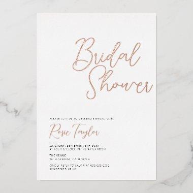 Elegant Script Minimal Rose Gold Bridal Shower Foil Invitations