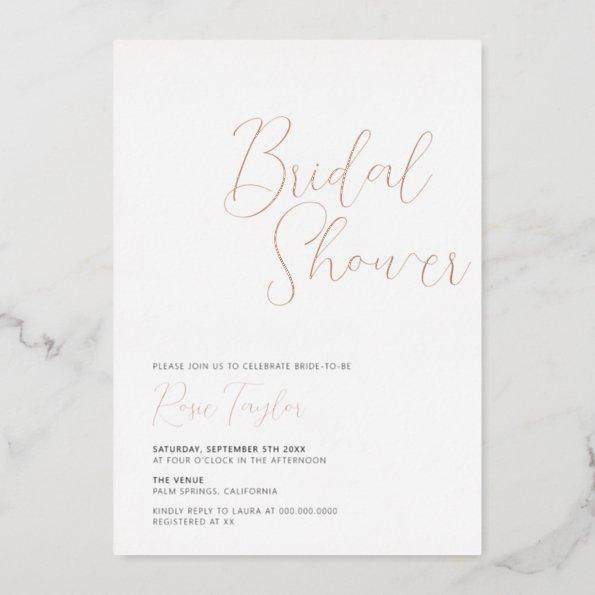 Elegant Script Minimal Rose Gold Bridal Shower Foil Invitations