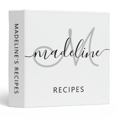 Elegant Script Monogram Name Recipe 3 Ring Binder